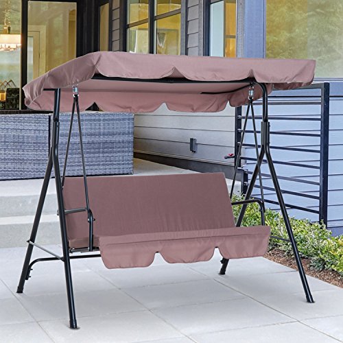 Outsunny Columpio de Jardín de Metal con Parasol Balancín de 3 Asientos con Cojín y Techo Ajustable (Marrón)