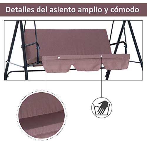 Outsunny Columpio de Jardín de Metal con Parasol Balancín de 3 Asientos con Cojín y Techo Ajustable (Marrón)