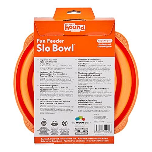 Outward Hound Fun Feeder Slo-Bowl - Comedero con obstáculos para perros - Naranja - Grande/normal