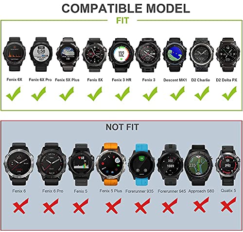 OVERSTEP Compatible con Fenix 5X Band 26mm de ancho Correa de reloj de silicona suave para Fenix 5X Plus/Fenix 6X/Fenix 6X Pro/Fenix 3/Fenix 3 HR/Tactix/Descent MK1/D2 Delta PX/D2 Charlie, Silicona