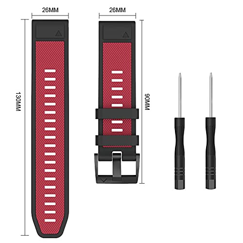 OVERSTEP Compatible con Fenix 5X Band 26mm de ancho Correa de reloj de silicona suave para Fenix 5X Plus/Fenix 6X/Fenix 6X Pro/Fenix 3/Fenix 3 HR/Tactix/Descent MK1/D2 Delta PX/D2 Charlie, Silicona