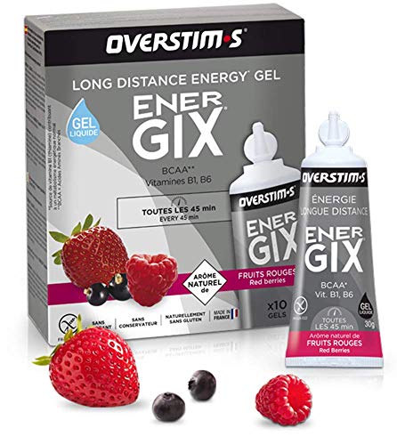 OVERSTIM.s - Energix (10 Geles) - Frutas Rojas - Gel Energético De Resistencia Para Distancias Largas - Bcaa - Textura Líquida - Sabores Naturales - Sin Conservantes 300 g