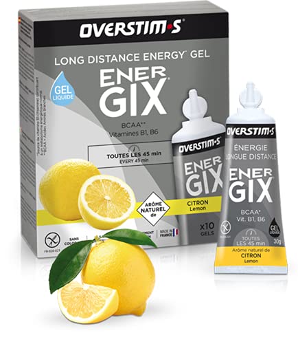 OVERSTIM.s - Energix (10 Geles) - Limón - Gel Energético De Resistencia Para Distancias Largas - Bcaa - Textura Líquida - Sabores Naturales - Sin Conservantes 300 g