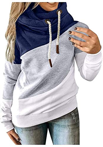 OVIWENEII Mujer Sudadera con Capucha Tops de Manga Larga Jerséis Pullover Suelta Otoño Invierno (Azul, Large)