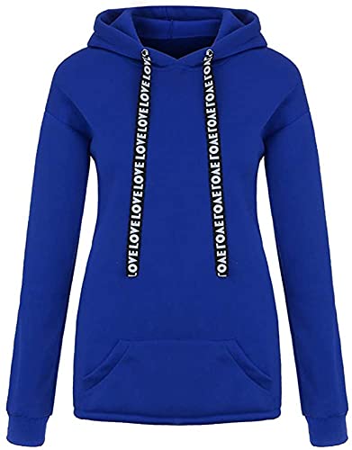 OVIWENEII Sudaderas Mujer Tallas Grandes con Capucha Pullover de Manga Larga Tops Otoño Invierno (Azul, XX-Large)