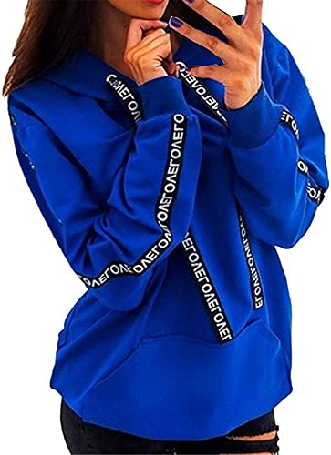 OVIWENEII Sudaderas Mujer Tallas Grandes con Capucha Pullover de Manga Larga Tops Otoño Invierno (Azul, XX-Large)