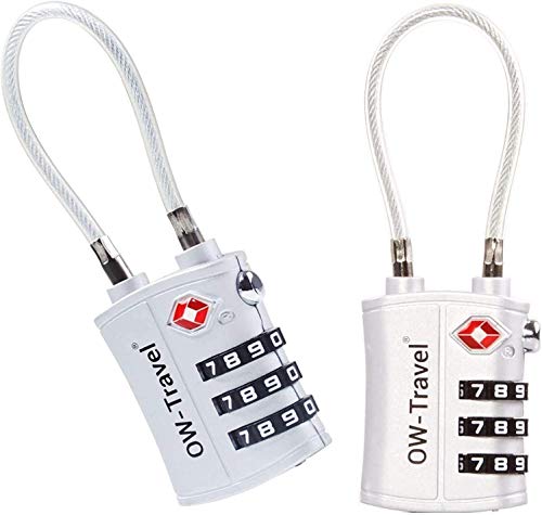 OW-Travel Candado Combinacion Cable Acero Flexible Anti robo. Candado maleta TSA numerico 3 Digitos. Candados mochila y maletas. Candado Taquilla Gimnasio. TSA candado seguridad equipaje Plata 2