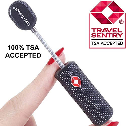 OW-Travel Candado de Cable con Llave TSA, Cable Acero Plastificado. Candado para Taquilla. Candados para mochilas y maletas. Candado Taquilla Gimnasio. TSA Candado Seguridad cable con Llaves Negro 2