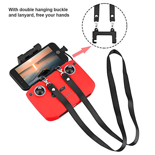 O'woda Mini 2 Funda de Silicona+Cordón de Doble Hebilla,Silicona Cubierta Protectora de Control Remoto,Correa de Nailon para Cuello para dji Mavic Air 2/Air 2S/Mavic 3/Mini 2 Drone Accesorios (Rojo)