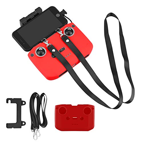 O'woda Mini 2 Funda de Silicona+Cordón de Doble Hebilla,Silicona Cubierta Protectora de Control Remoto,Correa de Nailon para Cuello para dji Mavic Air 2/Air 2S/Mavic 3/Mini 2 Drone Accesorios (Rojo)