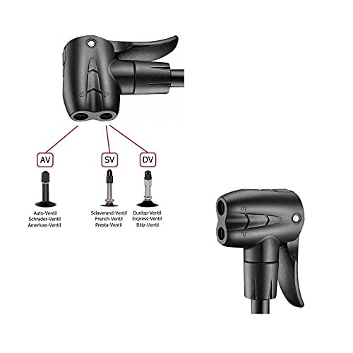 P4B | Bomba de Alta presión para Bicicleta Blanco con manómetro Redondo | Cabezal Dual Adecuado para Todas Las válvulas (Dunlop, Francesa, Schrader) | Presión Nominal = 6 bar/90 PSI | Bomba de pie