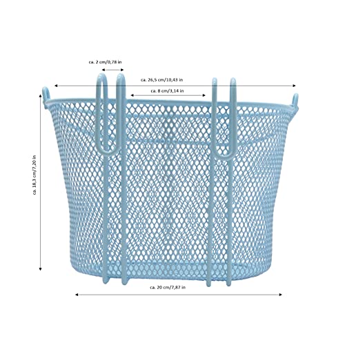 P4B Cesta de bicicleta para niños Happy Kids en color azul, cesta para la rueda delantera, malla estrecha, malla de acero, con asa de transporte