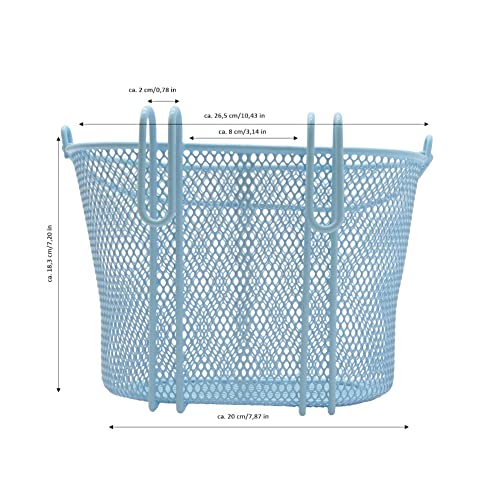 P4B Cesta de bicicleta para niños Happy Kids en color azul, cesta para la rueda delantera, malla estrecha, malla de acero, con asa de transporte