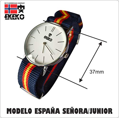 Pack 2 Unidades Relojes Hombre 1ud (40mm) y Mujer/Junior 1 ud (37mm) Correa de Nylon. EKEKO SPORT Mod. ESPAÑA