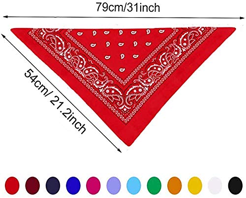 Pack 3 Pañuelos Bandanas de Paisley de Algodón para Cuello Pulsera Cabeza Unisex (negro+rojo+azul oscuro, Talla única)