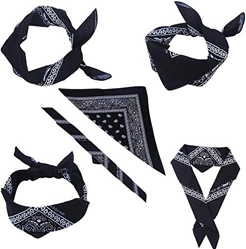 Pack 3 Pañuelos Bandanas de Paisley de Algodón para Cuello Pulsera Cabeza Unisex (negro+rojo+azul oscuro, Talla única)