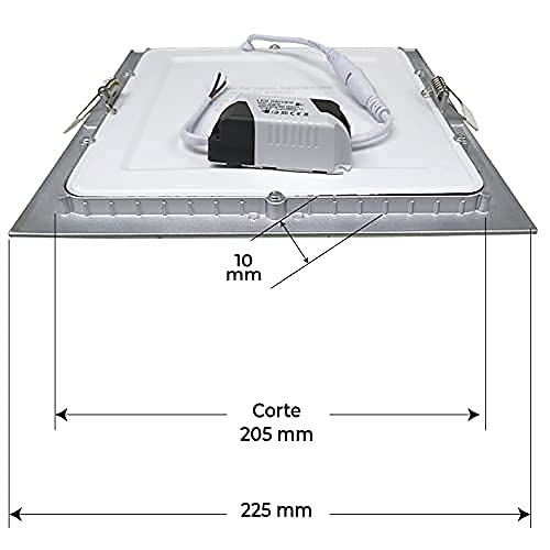 Pack 5x Panel LED Cuadrado Marco Plata 20W. Color Blanco Calido (3000K). 1800 Lumenes. Downlight Empotrar. Driver incluido.