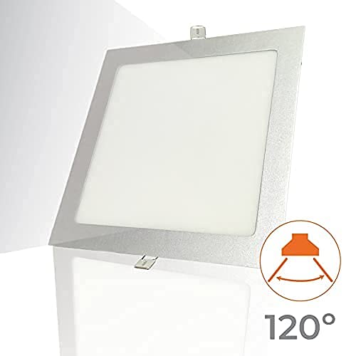 Pack 5x Panel LED Cuadrado Marco Plata 20W. Color Blanco Calido (3000K). 1800 Lumenes. Downlight Empotrar. Driver incluido.