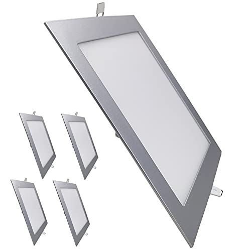 Pack 5x Panel LED Cuadrado Marco Plata 20W. Color Blanco Calido (3000K). 1800 Lumenes. Downlight Empotrar. Driver incluido.