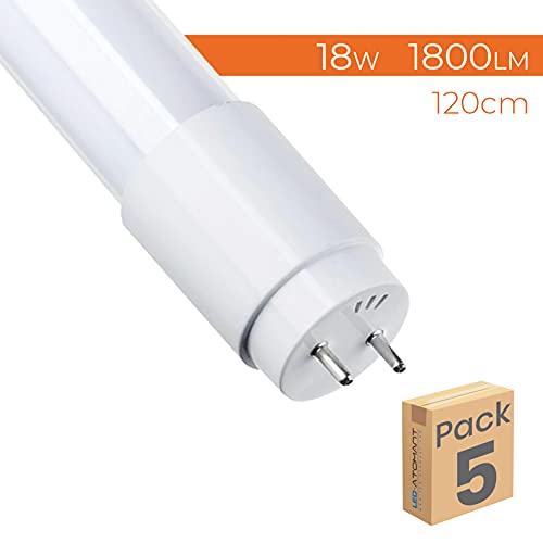 Pack 5x Tubo LED 120 cm. 18w. Color Blanco Frío (6500K). Standard T8 G13. 1800 lumenes. Cebador LED incluido.