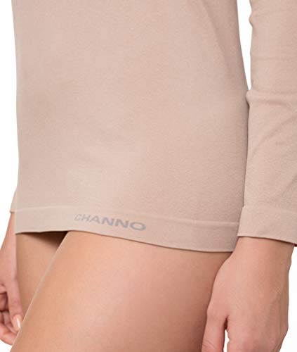 Pack de 2 Camisetas Interiores Mujer Manga Larga Licra Sin Costuras Seamless Colores Lisos (Visón, M-L)