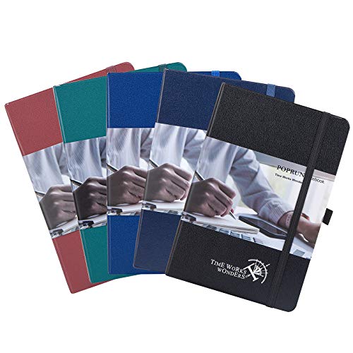 Pack de 5 Cuaderno Punteado Bullet Journal A5, Tapa Dura Libreta de Puntos con 3 Índice y 235 Páginas Numeradas, Bucle de Lápiz y Bolsillo Expandible，Surtido colores