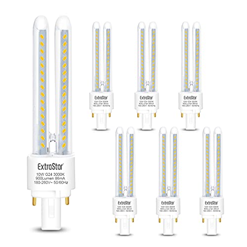 Pack de 6 Bombillas LED PLC Tubo 2U,10W, Maiz G24, 900Lm, Blanco Cálido 3000K, No regulable