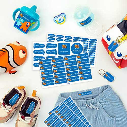 Pack de etiquetas para marcar la ropa, objetos, zapatos y mochilas de los niños. 142 etiquetas personalizadas perfectas para el cole o la guardería Stikets®