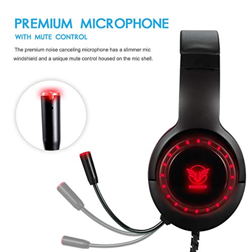 Pacrate Cascos Gaming para Xbox One, Auriculares con Micrófono para PS4, PC, Switch, Mac, Auriculares con Surround Bass Sound con 3.5mm Jack con Luz LED