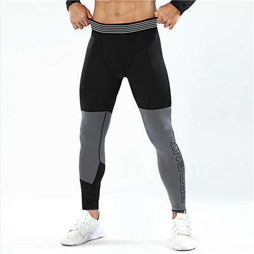 palglg Hombres Aptitud Polainas Fitness Leggings Deportes Compresión Trotar Capa Base Formación Pantalones Negro Gris L