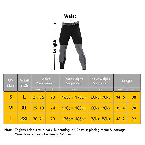 palglg Hombres Aptitud Polainas Fitness Leggings Deportes Compresión Trotar Capa Base Formación Pantalones Negro Gris L