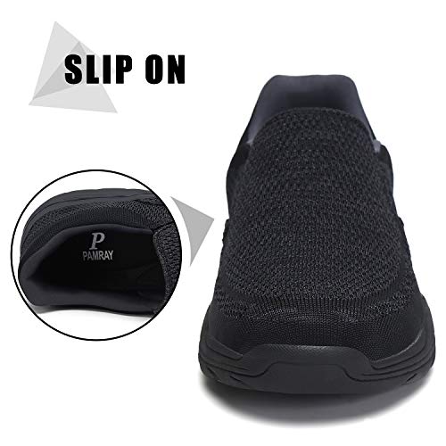 PAMRAY Zapatillas sin Cordones para Hombre Slip on Sneaker Mocasines Casuales Zapatillas de Deporte Negro 43