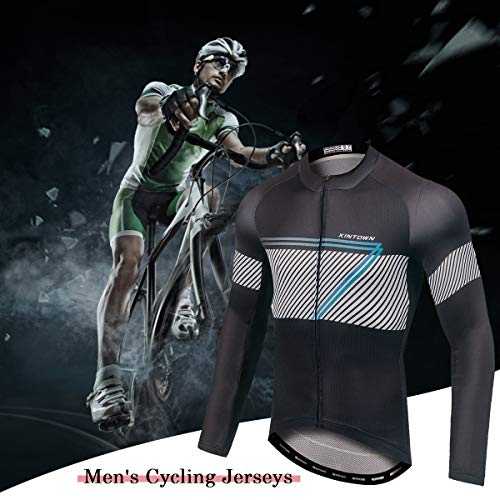 Panegy Hombres Chándales de Ciclismo Mangas Largas Sudadera Deportiva Delgada Transpirable Maillot Estampado Cremallera para Bicicleta Color Gris Talla 3XL