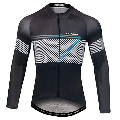 Panegy Hombres Chándales de Ciclismo Mangas Largas Sudadera Deportiva Delgada Transpirable Maillot Estampado Cremallera para Bicicleta Color Gris Talla 3XL