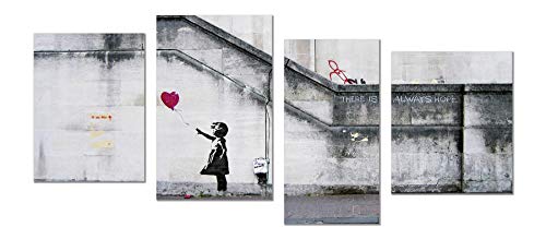 Panorama Cuadro de Aluminio Banksy Niña Globo 73x40cm 4 Piezas - Impreso en Aluminio Dibond Blanco Cuadros Modernos Banksy - Cuadros Decoración Salón - Cuadros Dormitorio