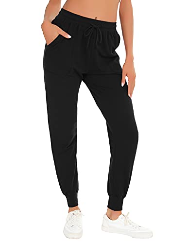 Pantalon Chandal Mujer 100% Algodón Pantalones Deportivos Mujer Verano con Bolsilpara, Pantalon Chandal Mujer Largo Talla Grande para Gimnasio Deportes Correr Jogging (A-Negro，M