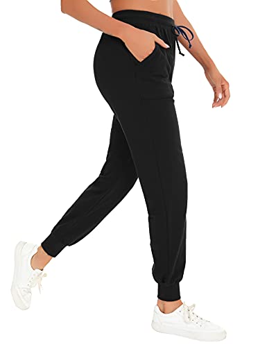 Pantalon Chandal Mujer 100% Algodón Pantalones Deportivos Mujer Verano con Bolsilpara, Pantalon Chandal Mujer Largo Talla Grande para Gimnasio Deportes Correr Jogging (A-Negro，M