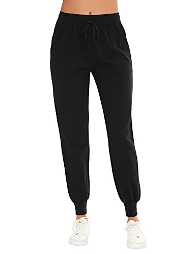 Pantalon Chandal Mujer 100% Algodón Pantalones Deportivos Mujer Verano con Bolsilpara, Pantalon Chandal Mujer Largo Talla Grande para Gimnasio Deportes Correr Jogging (A-Negro，M