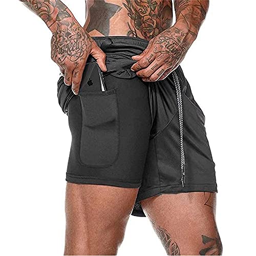 Pantalón Corto para Hombre,Pantalones Cortos Deportivos para Correr 2 en 1 con Compresión Interna y Bolsillo para Hombres (Black, XL, x_l)