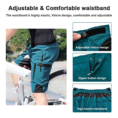 Pantalon Enduro MTB Holgado con Badana Gel 3D Culotte Transpirable Pantalon Cortos MTB Hombre Pantalon Mountain Bike Cintura Ajustable con 7 Bolsillos Ropa de Ciclismo MTB,Verde,XL