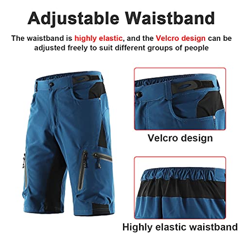 Pantalon Enduro MTB Holgado Transpirable Pantalon Cortos MTB Hombre Impermeable Pantalon Mountain Bike Cintura Ajustable con 7 Bolsillos Ropa de Ciclismo MTB,Azul,XL