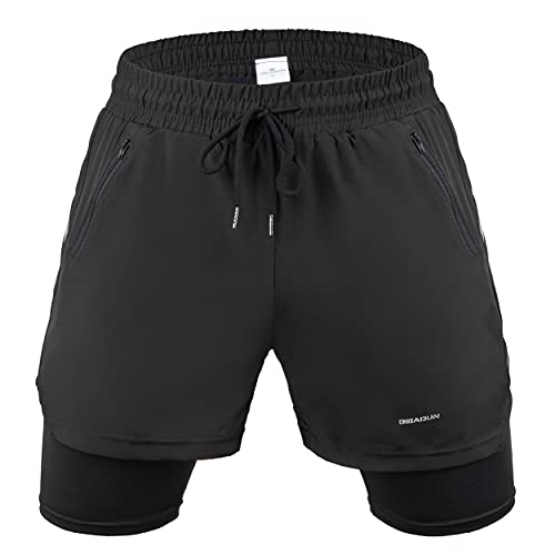 Pantalones Cortos Deportivos para Hombre con Bolsillos Verano Transpirable Shorts de Running de Doble Capa Secado Rápido Running Gimnasio Jogging Fitness Workout Training Shorts