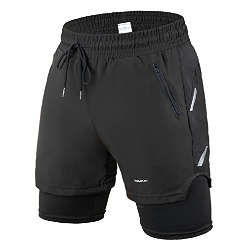 Pantalones Cortos Deportivos para Hombre con Bolsillos Verano Transpirable Shorts de Running de Doble Capa Secado Rápido Running Gimnasio Jogging Fitness Workout Training Shorts