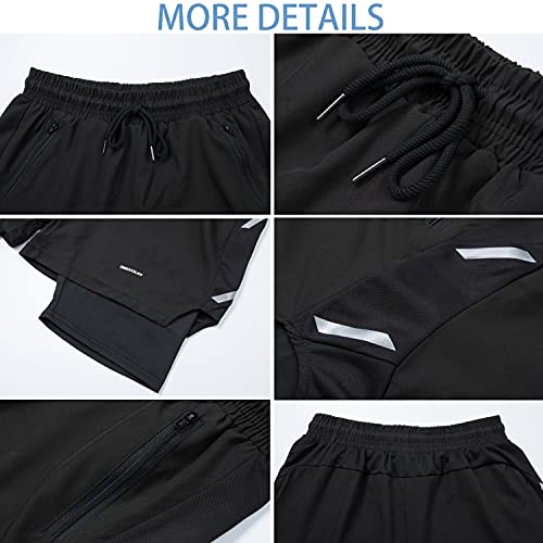 Pantalones Cortos Deportivos para Hombre con Bolsillos Verano Transpirable Shorts de Running de Doble Capa Secado Rápido Running Gimnasio Jogging Fitness Workout Training Shorts