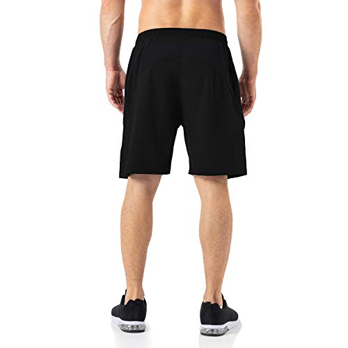 Pantalones Cortos Hombre Running Transpirable Shorts Deportivos Secado Rápido Pantalón Correr con Bolsillo con Cremallera(Negro,EU-M/US-S)