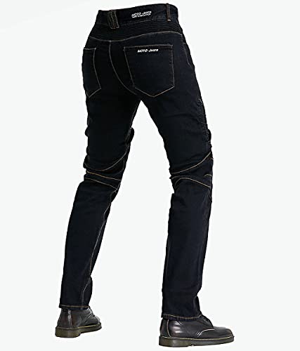 Pantalones de Moto de Moto de Carga Denim Mens Pantalones de Ciclista de Panel de Estiramiento con 4 Almohadillas Proteger Equipo Pantalones,Black-M=33.5”(85cm Waist)