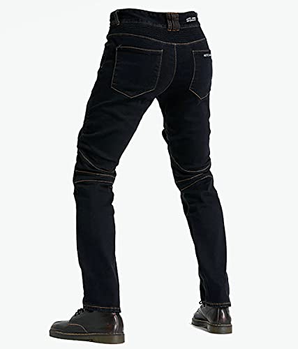 Pantalones de Moto de Moto de Carga Denim Mens Pantalones de Ciclista de Panel de Estiramiento con 4 Almohadillas Proteger Equipo Pantalones,Black-M=33.5”(85cm Waist)