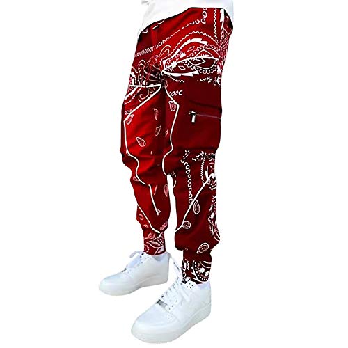 Pantalones Harem de Camuflaje para Hombre Pantalones Casuales Hombres Sueltos de Cargo con Bolsillos Pantalones Deportivos de Baile Hip Hop Punk de Hombre S-5XL(Rojo,5XL)
