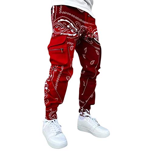 Pantalones Harem de Camuflaje para Hombre Pantalones Casuales Hombres Sueltos de Cargo con Bolsillos Pantalones Deportivos de Baile Hip Hop Punk de Hombre S-5XL(Rojo,5XL)