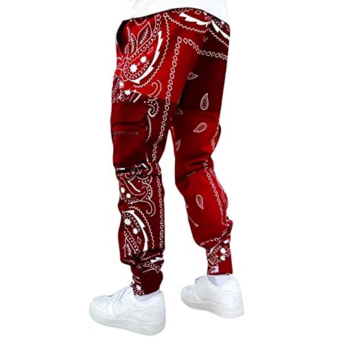 Pantalones Harem de Camuflaje para Hombre Pantalones Casuales Hombres Sueltos de Cargo con Bolsillos Pantalones Deportivos de Baile Hip Hop Punk de Hombre S-5XL(Rojo,5XL)